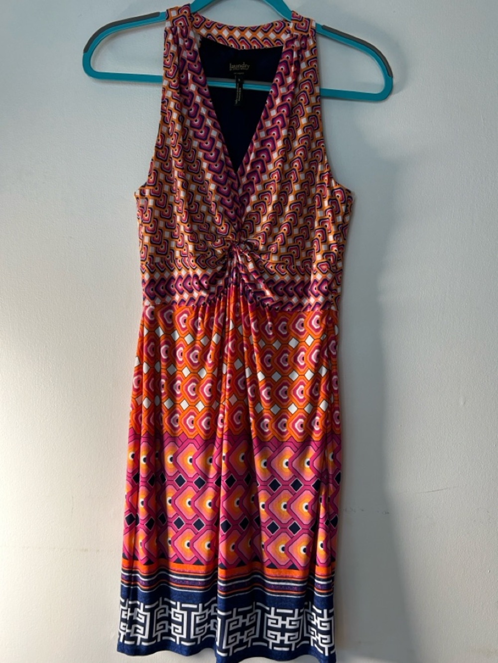 LAUNDRY by Shelli Segal Pop Orange Geometric Twist Front Halter Dress SZ 6
